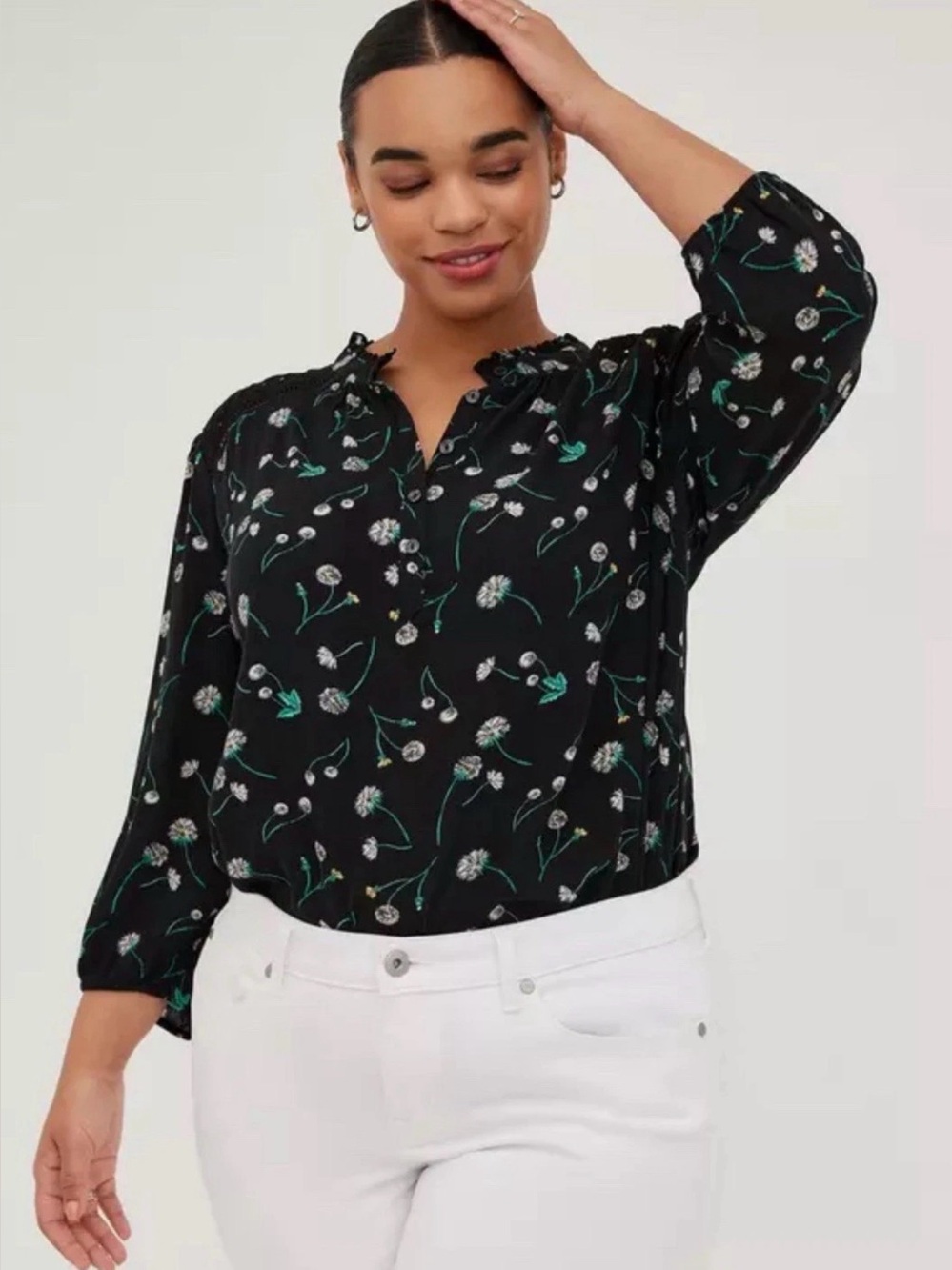 Torrid Crinkle Gauze Button-Front Top Size 2X Black Long Sleeve